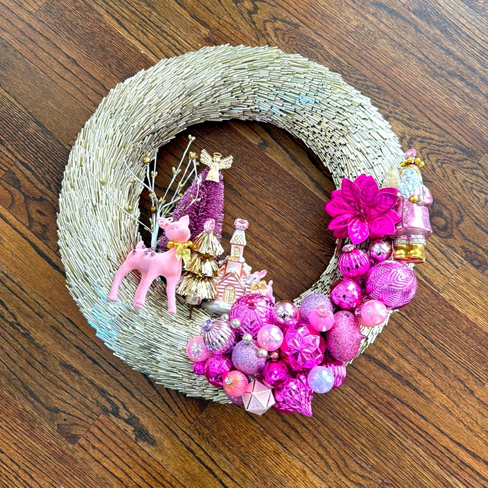 Beautiful gold and pink vintage vibe Christmas wreath